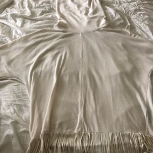 Slouch Neck Sweater with Fringe